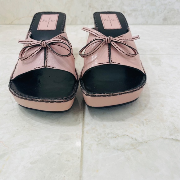 LINEA PAOLO {7} Slide Wedge Leather Pink Brown "Aida" Open Toe - Picture 3 of 11